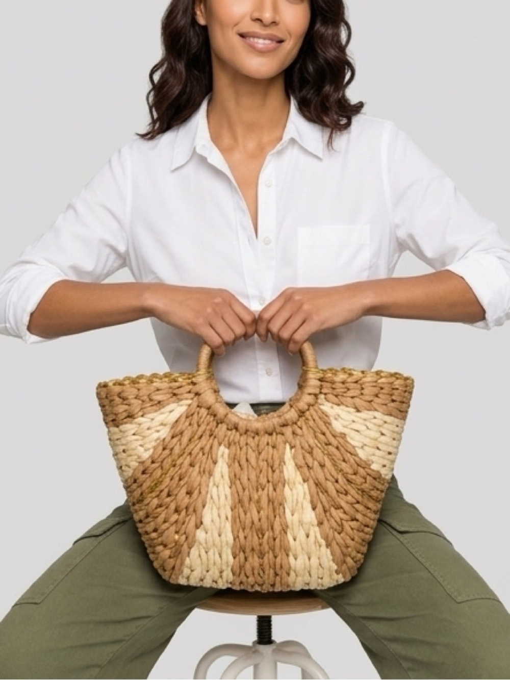 Woven Straw Tote Bag in Natural and Cream